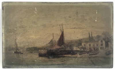 Lot 31 - Henry Martin, oil on panel of boats, possibly Cornish, 19cm x 32cm, unframed