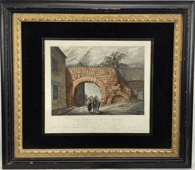 Lot 34 - 'The Roman Arch at Lincoln', coloured engraving by J.S. Parley, 1826, in verre eglomise frame