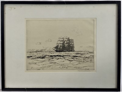Lot 33 - Norman Wilkinson (1878-1971), signed etching 'Ninety Days Out', framed and glazed