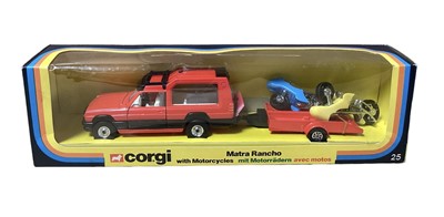 Lot 254 - Corgi Matra Rancho Gift Set No.25 with Matra Rancho with trailer & motorcycles and Gift Set No.10 Jeep and trailer with motorcycles, boxed (box is fragile) (2)