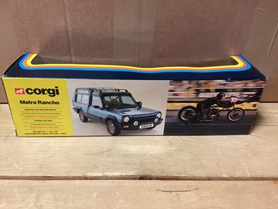 Lot 254 - Corgi Matra Rancho Gift Set No.25 with Matra Rancho with trailer & motorcycles and Gift Set No.10 Jeep and trailer with motorcycles, boxed (box is fragile) (2)