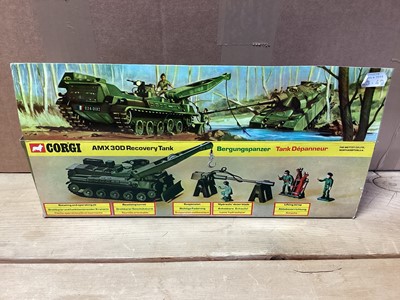 Lot 256 - Corgi AMX 30D Recovery Tank No.908, Saladin Armoured Car No.906, Centurion MKIII Tank No.901 & SU Russian Tank No.905, all boxed (4)