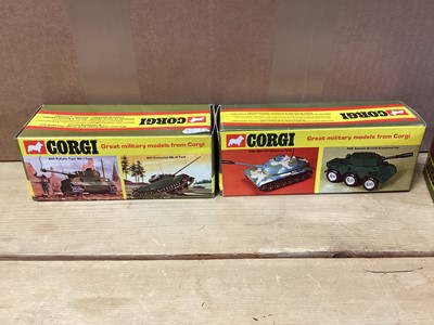 Lot 256 - Corgi AMX 30D Recovery Tank No.908, Saladin Armoured Car No.906, Centurion MKIII Tank No.901 & SU Russian Tank No.905, all boxed (4)