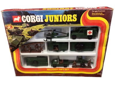 Lot 257 - Corgi Juniors Gift Sets Military No.3029, E3029 & 3118, plus Corgi Juniors Emergency Gift Set E3026, all boxed (4)