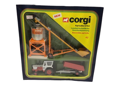 Lot 258 - Corgi Agricultural set No.42, Silo & Grain Elevator No.43, Combine Harvester No.1112 & Hyster 800, all boxed 4)