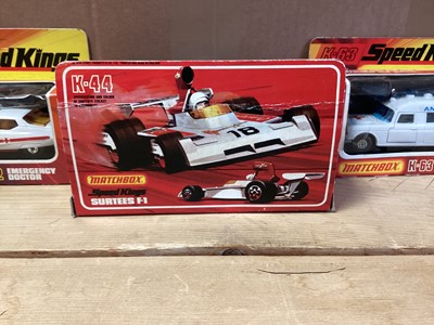 Lot 264 - Matchbox Speed Kings Mercedes Ambulance K-63, Emergency Doctor K-62, Formula 1 Surtees K-44, plus Corgi Elf Tyrell Prjct 34 No.162, all boxed (4)