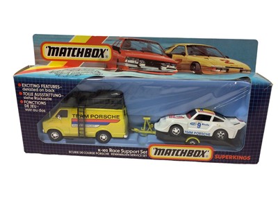 Lot 265 - Matchbox Super Kings DAF Helicopter Transporter K-126, Race Support Set K-102, plus Commando Task Force G-9, all boxed (3)