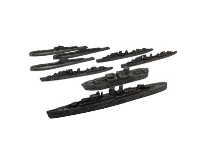 Lot 283 - Minic Ships 1:1200 scale Quayside set M905, plus Timpo & Crescent Toy diecast warships & merchant ships and other plastic models