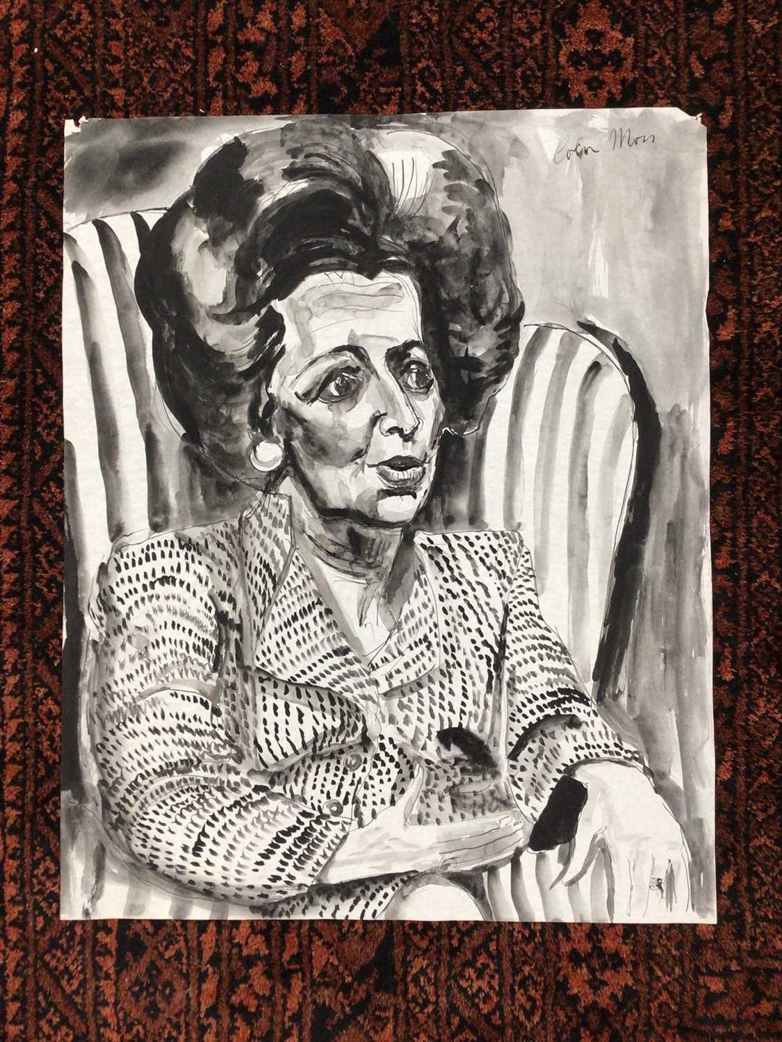 Lot 31 - *Colin Moss (1914-2005) watercolour portrait of Margaret Thatcher