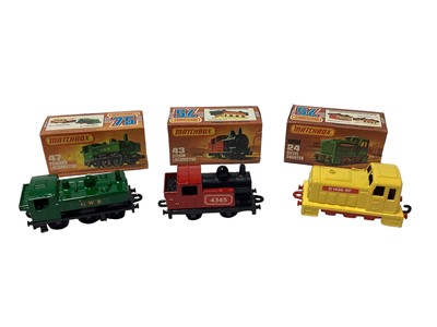 Lot 268 - Matchbox 1-75 series model all boxed including No. 24 Diesel shunter No. 47 Pannier locomotive, No. 43 steam locomotive, No. 44 passenger coach (x2), No. 32 field gun (x5), No. 25 Fiat car/containe...