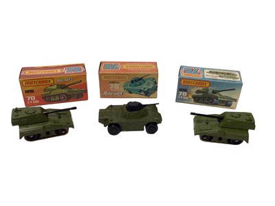 Lot 271 - Matchbox 1-75 Rola-matics No. 20 police patrol (x2), No. 28 stoat (x2), No. 70 S-P gun (x2), No. 57 wild life truck (x2), No. 73 weasel, No. 43 beach hopper, No. 16 badger, No. 39 clipper, all boxe...