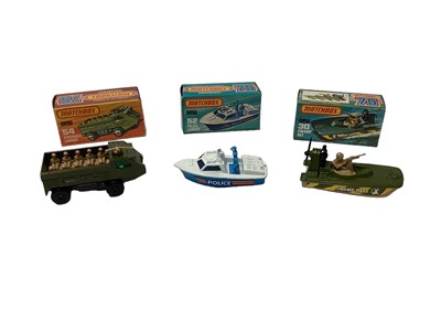 Lot 274 - Matchbox Superfast 1-75 models No. 26 site dumper, No. 71 cattle truck, No. 41 ambulance, No. 53 CJ6 Jeep, No. 66 Ford Transit, No. 33 police motor cyclist, No. 52 police launch, No. 30 swamp rate,...