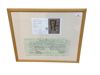 Lot 112 - The Wedding of HRH The Prince of Wales to Camilla Parker-Bowles , original certified copy of the Marriage certificate