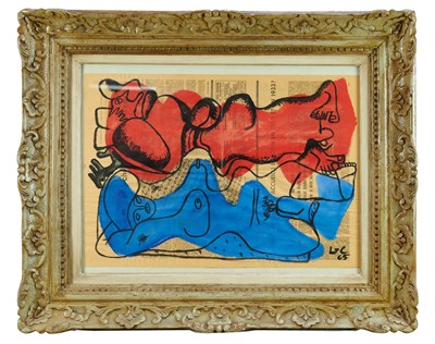 Lot 1425 - Manner of Le Corbusier (1887-1965) collage and paint, two figures