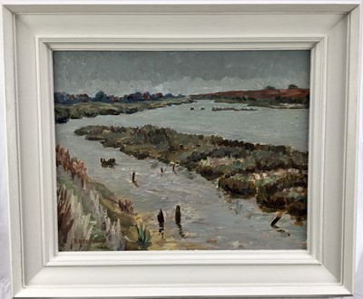 Lot 249 - R. Herring, oil on board, believed to be the River Alde, signed, 40 x50cm, framed