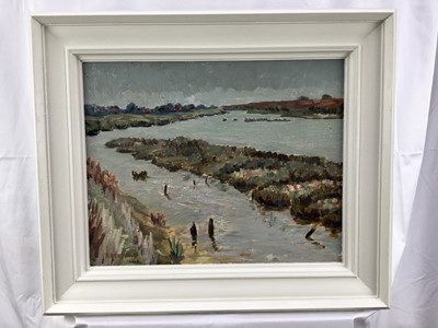 Lot 249 - R. Herring, oil on board, believed to be the River Alde, signed, 40 x50cm, framed