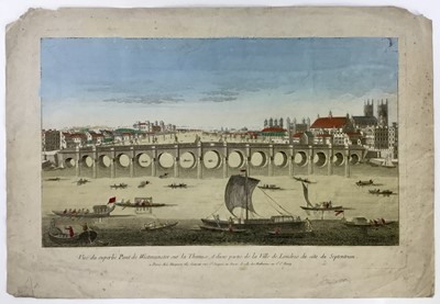 Lot 3 - 18th century engraving after Charles Labelye -Vue du Pont de Westminster sur la Thames, 25cm x 39cm, unframed