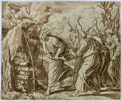 Lot 4 - Antique watercolour of Moses Striking the Rock at Horeb, 23cm x 28cm, unframed
