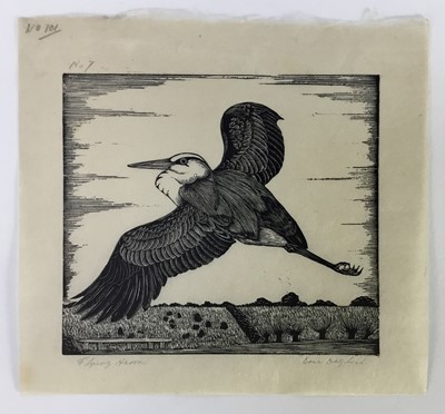 Lot 6 - Eric Fitch Daglish (1892-1966) wood engraving - Flying Heron, pencil signed