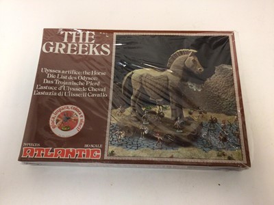 Lot 301 - Atlantic HO Scale The Greeks Ulysses The Horse No.1513, boxed with split seal wrapping, Big Historical Soldiers BS3 1:32 scale The Egyptian Cavalry (x3), The Greek Army (x3) & The Roman Legion (x6)...