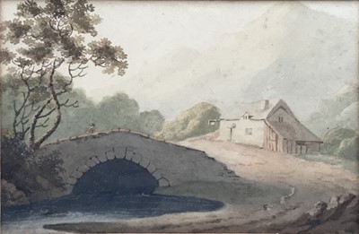 Lot 126 - John Varley (1778-1842) watercolour of a bridge and cottage, 15cm x 23cm in glazed frame