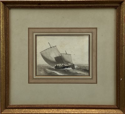 Lot 13 - Jean Jerome Baugean (French 1764-1819) watercolour of a boat, 13cm x 17cm, in glazed frame