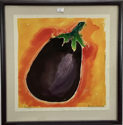 Lot 17 - Alce Harfield (b. 1966) large watercolour, ‘Aubergine’ signed and dated 2000, 57cm x 56cm in glazed frame