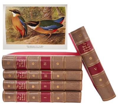 Lot 1161 - Herbert C. Robinson - The Birds of the Malay Peninsula, 5 vol., first editions, plates by H. Gronvold, 1927-1976, good modern rebinding