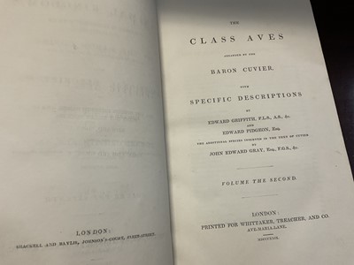 Lot 1171 - Georges Cuvier - The Animal Kingdom, pub. London: George B. Whittaker, Vols 1-8,1827-1829, extensive hand coloured plates, cloth binding