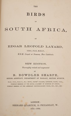 Lot 1173 - Edgar Leopoldo Layard - The Birds of South Africa, edited by R. Bowdler Sharpe, 12 hand-coloured lithograph plates by J.G. Keulemans, Bernard Quaritch, 1875-84, half calf