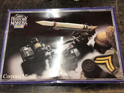 Lot 326 - Revell The History Makers 1:32 Scale Self Propelled Howitzer No.8625 & Northrop Hawk model kits No.8611 and 1:35 Scale 8th Army Soldiers, Monogram 1:35 Scale Army Jeep & Anti-Tank Gun No.6302, Atta...