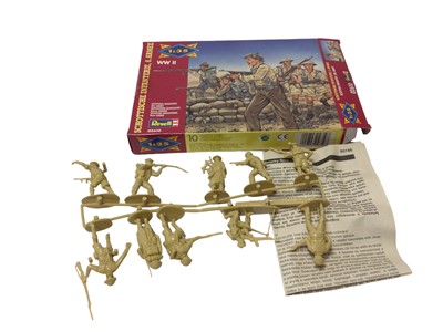 Lot 326 - Revell The History Makers 1:32 Scale Self Propelled Howitzer No.8625 & Northrop Hawk model kits No.8611 and 1:35 Scale 8th Army Soldiers, Monogram 1:35 Scale Army Jeep & Anti-Tank Gun No.6302, Atta...