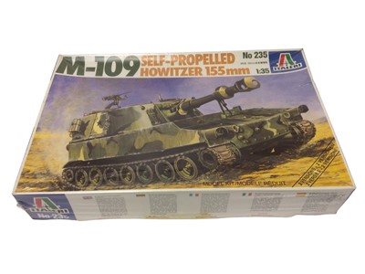 Lot 326 - Revell The History Makers 1:32 Scale Self Propelled Howitzer No.8625 & Northrop Hawk model kits No.8611 and 1:35 Scale 8th Army Soldiers, Monogram 1:35 Scale Army Jeep & Anti-Tank Gun No.6302, Atta...