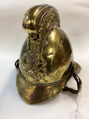 Lot 726 - 19th Century Merryweather Brass Fireman's Helmet, the large comb embossed with dragons to both sides, universal pattern helmet plate to the front