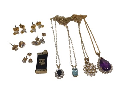 Lot 279 - Five 9ct gold mounted and gem-set pendants and various gold earrings