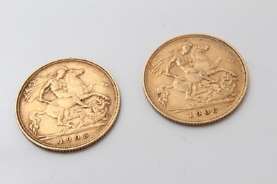 Lot 455 - G.B. - Gold Half Sovereigns Edward VII 1905 F & 1906 F (2 coins)