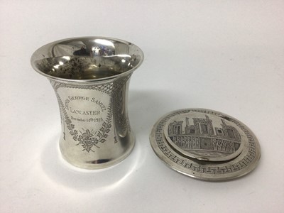 Lot 18 - Silver christening mug and an eastern silver compact