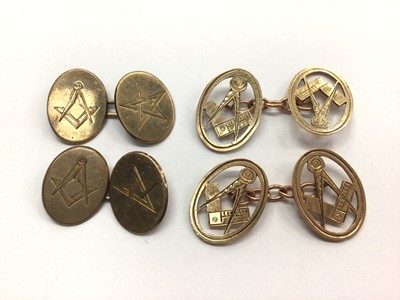 Lot 1008 - Two pairs 9ct gold Masonic cufflinks