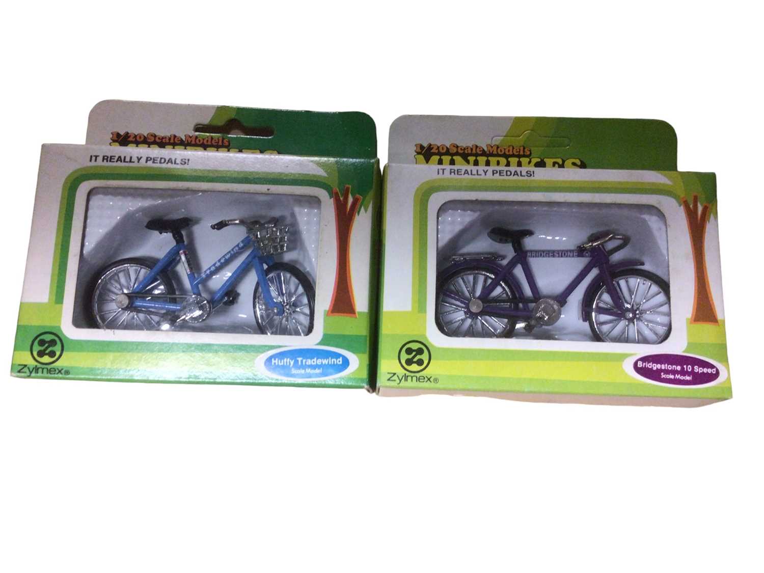 Lot 1963 - Zylmex diecast Minibikes Series complete set including Bridgestone 10 Speed H381, Huffy Tradewind H382, Royce Union H383 & Motocross H384, plus Motorbike Series Harley Davidson (Police) M358, all b...
