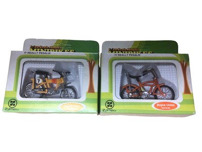 Lot 1963 - Zylmex diecast Minibikes Series complete set including Bridgestone 10 Speed H381, Huffy Tradewind H382, Royce Union H383 & Motocross H384, plus Motorbike Series Harley Davidson (Police) M358, all b...