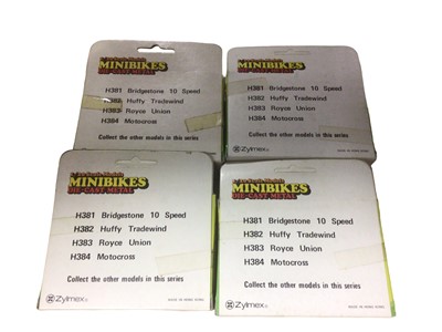 Lot 1963 - Zylmex diecast Minibikes Series complete set including Bridgestone 10 Speed H381, Huffy Tradewind H382, Royce Union H383 & Motocross H384, plus Motorbike Series Harley Davidson (Police) M358, all b...