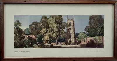 Lot 41 - Railway Carriage Print,'Ufford near Melton Suffolk', from a watercolour by L.R Squirrell, in an original-style railway carriage reproduction frame & glazed. 53.5cm x 28cm overall