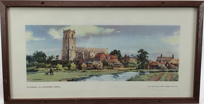 Lot 42 - Railway Carriage Print, 'Blythburgh nr Halesworth Suffolk', from a watercolour by Henry J. Denham, in an original-style railway carriage reproduction frame & glazed. 53.5cm x 28cm overall