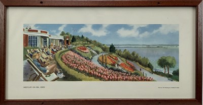 Lot 43 - Railway Carriage Print, 'Westcliff-on-Sea Essex' from an oil by Charles King, in an original-style railway carriage reproduction frame & glazed. 53.5cm x 28cm overall