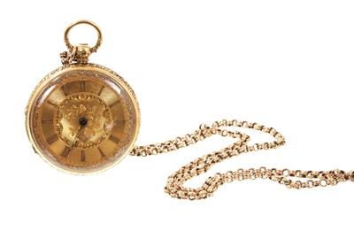 Lot 886 - Early Victorian 18ct gold pocket watch, by M. Drielsma, of Liverpool (Chester 1852), together with a Victorian yellow metal chain