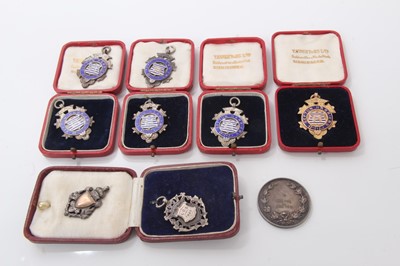 Lot 475 - G.B. - Circa 1920 athletics silver medallion and enamelled fobs