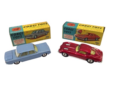 Lot 1806 - Corgi Chevrolet Corvair No. 229, Ford Thunderbird No. 214, Plymouth Sports Suburban Station Wagon No. 219, Chevrolet Sting Ray No. 310 all boxed (4)