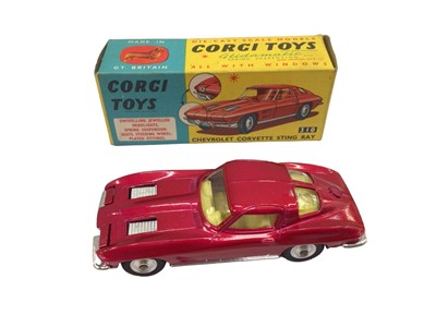 Lot 1806 - Corgi Chevrolet Corvair No. 229, Ford Thunderbird No. 214, Plymouth Sports Suburban Station Wagon No. 219, Chevrolet Sting Ray No. 310 all boxed (4)