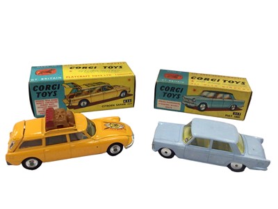 Lot 1807 - Corgi Citroen Safari ID 19 No. 436, Fiat 1800 No. 217, Renault 'Florida' No. 222 all boxed (4)