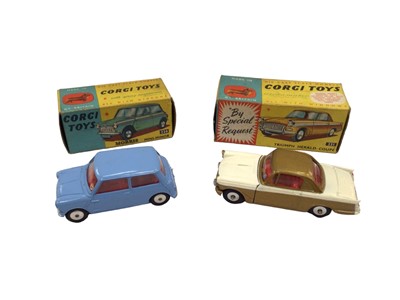 Lot 1809 - Corgi Austin Taxi No. 418, Ford Consul Classic No. 234, Triumph Herald Coupe Co. 231, Morris Mini-Minor No. 223 all boxed (4)